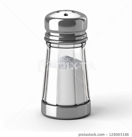 Silver And Glass Salt Shaker On White Background 128063186