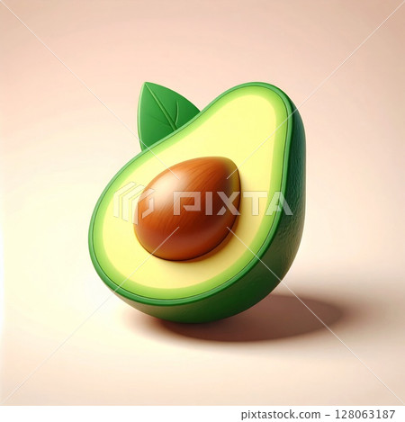 3D Render of a Halved Avocado with Leaf on Pastel Background 128063187