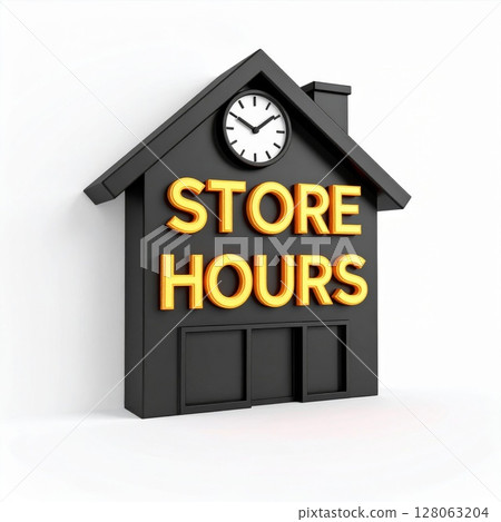 Black House Shaped Store Hours Sign with Clock 128063204