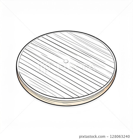 Round Wooden Table Top on White Background 128063240