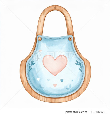Cute Blue Watercolor Apron with Pink Heart Design 128063700
