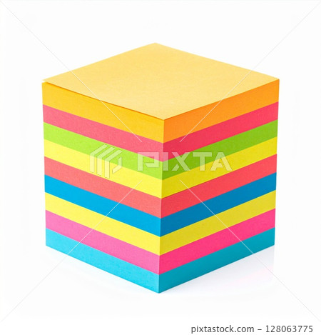 Colorful Stack of Sticky Notes in Cube Shape 128063775