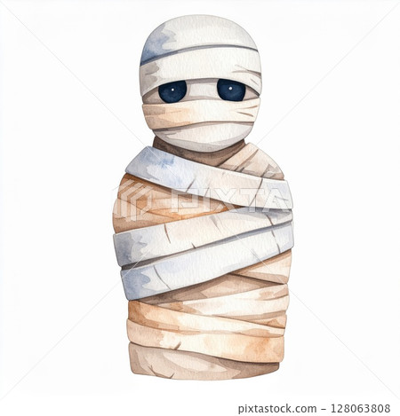 Cute Mummy Watercolor Halloween Illustration 128063808