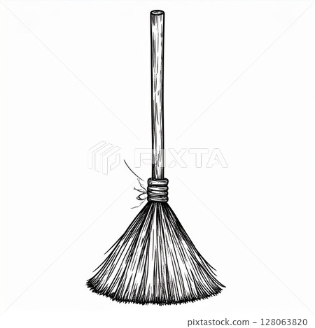 Black And White Illustration Of A Simple Broom 128063820