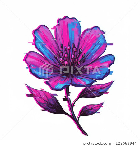 Glitched Pink and Blue Flower Digital Art 128063944