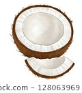 Brown Coconut Half with Sliced Piece Illustration 128063969