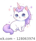 Cute White Kitten with Unicorn Horn and Pastel Mane 128063974