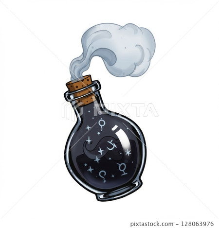 Dark Mystical Potion Bottle with Smoke and Stars 128063976