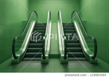 Modern Escalator in Bright, Contemporary Urban Setting Modern Escalator in Bright, Contemporary Urban Setting 128063985