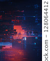 Abstract Glitch Art Background with Red and Blue Hues 128064412