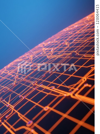 Abstract Orange City Network Grid Digital Map 128064415