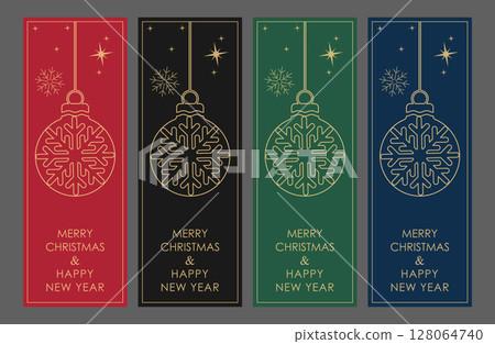 Christmas and New Year. Greeting template with Christmas balls for postcards, banners and leaflets. A set of color options 128064740
