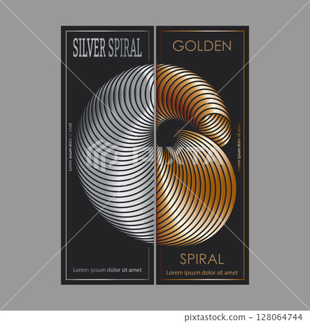 Gold and silver spiral. A design template for the design of a cover, banner, poster. A luxurious composition for interior design, decorations and creative ideas Gold and silver spiral. A design template for the design of a cover, banner, poster. A luxurious composition for interior design, decorations and creative ideas 128064744