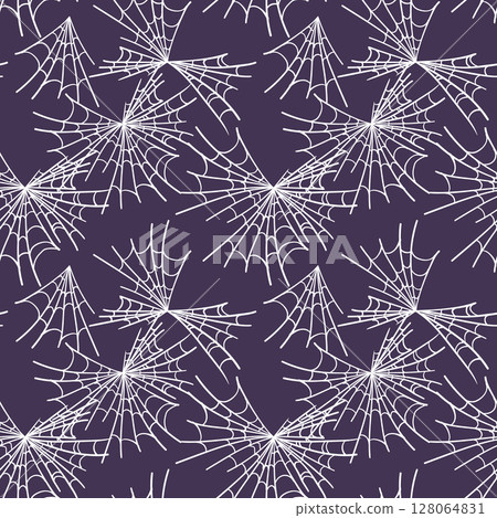 Minimalistic spider web background on dark background. Vector seamless pattern for Halloween. Spider web in sketch technique. Minimalistic spider web background on dark background. Vector seamless pattern for Halloween. Spider web in sketch technique. 128064831