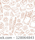 Hand drawn bread and bakery seamless patter 128064843
