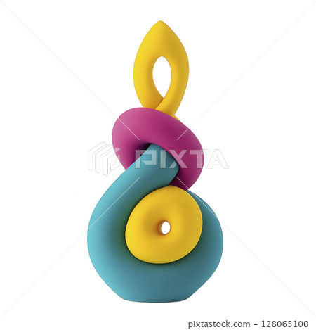 Colorful abstract sculpture with intertwined shapes in blue, yellow, and pink, creating modern and artistic design. smooth, vibrant forms evoke sense of creativity and playfulness 128065100