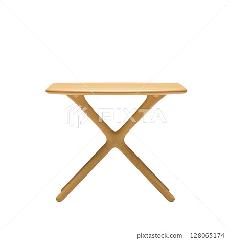 Modern wooden table with minimalist design features smooth rectangular top and crossed legs, ideal for contemporary interiors. Its natural finish adds warmth to any space 128065174