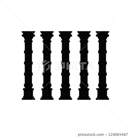 Five ancient columns stand in row, showcasing classical architecture with intricate details and timeless design. columns evoke sense of history and grandeur 128065487