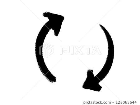 Hand-drawn crayon textured circular arrow icon set in black Hand-drawn crayon textured circular arrow icon set in black 128065644