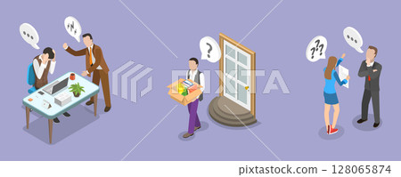 3D Isometric Flat Vector Illustration of Layoff, Staff Reduction, Career Issues 3D Isometric Flat Vector Illustration of Layoff, Staff Reduction, Career Issues 128065874