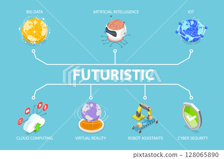 3D Isometric Flat Vector Illustration of Chatbot and Digital Assistant, Futuristic Concept 128065890