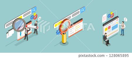 3D Isometric Flat Vector Illustration of SEO Analysis, Keyword Research and Optimization 128065895