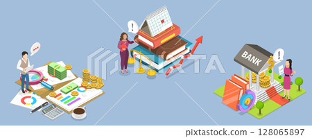 3D Isometric Flat Vector Illustration of Online Banking, Set Of Financial Scenes 128065897