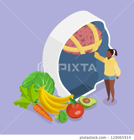 3D Isometric Flat Vector Illustration of Diet Illness, Psychological Effects Of Unhealthy Diets 3D Isometric Flat Vector Illustration of Diet Illness, Psychological Effects Of Unhealthy Diets 128065914