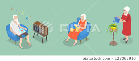 3D Isometric Flat Vector Illustration of Leisure Fun, Elderly Men And Women Enjoying Hobbies At Nursing Home 3D Isometric Flat Vector Illustration of Leisure Fun, Elderly Men And Women Enjoying Hobbies At Nursing Home 128065916