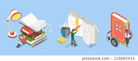 3D Isometric Flat Vector Illustration of Education Set, School And Preschool Lesson Subjects For Educational Use 128065918