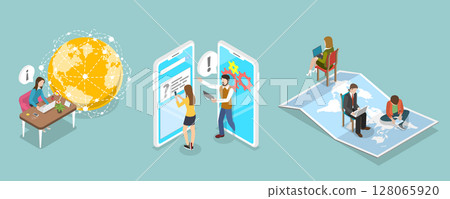 3D Isometric Flat Vector Illustration of Online Customer Support, Buyer Helpline Concepts 128065920