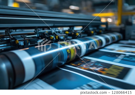 Label printing machine with wide format of paper rolls 128066415