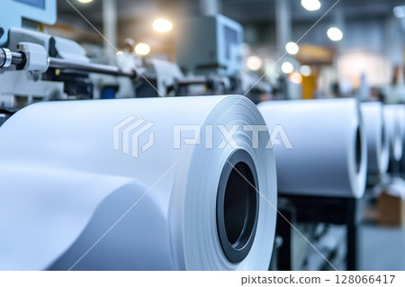 Label printing machine with wide format of paper rolls 128066417