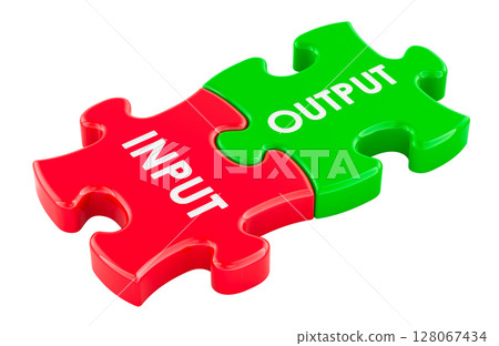 Input and output puzzle pieces. 3D rendering 128067434