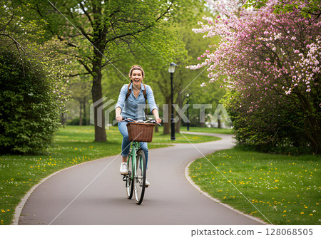young woman with bicycle 128068505