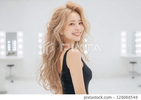 Beautiful woman with long hair and hairstyle "AI generated image" 128068548