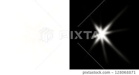 White luminous starburst light transparent and black background design 128068871