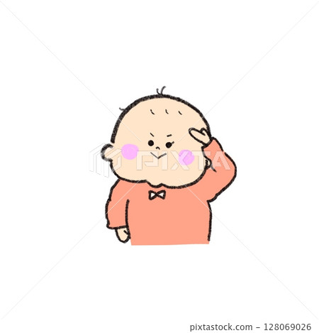 Illustration of a baby in the "Okay!" pose 128069026