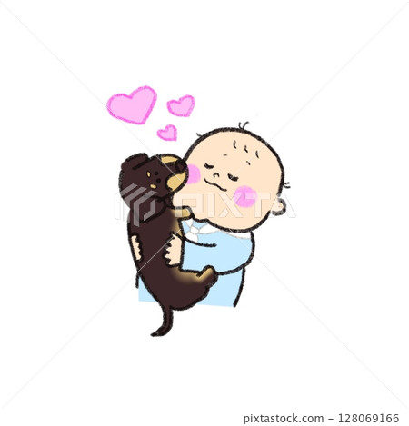 嬰兒抱著毛絨狗的插圖 嬰兒抱著毛絨狗的插圖 128069166