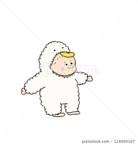 穿著雞服裝的嬰兒的插圖 穿著雞服裝的嬰兒的插圖 128069167