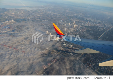 View of Los Angeles from an airplane 128069321