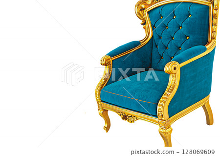 For boss.Comfortable rich emerald golden armchair.Rest,relaxation 128069609