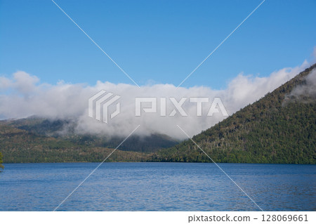 Summer blue sky and lake Shikaribetsu Lake 128069661