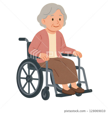 坐在輪椅上的一位老婦人的插圖素材 128069810