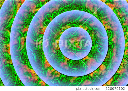 Green orange ornament with leaves with geometric circles Green orange ornament with leaves with geometric circles 128070102