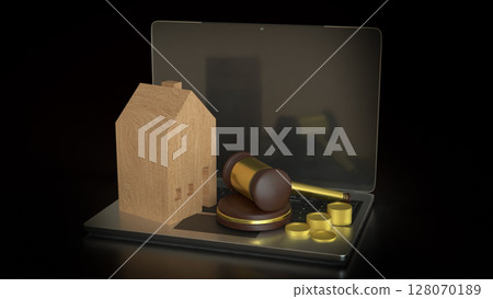 The House wood and Hammer for property law or Building concept 3d Rendering. 128070189