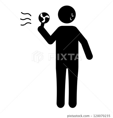 一個滿頭大汗的人拿著手持風扇降溫的象形圖 128070235