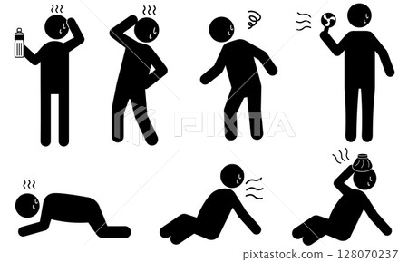 Pictogram set of people suffering from heat stroke or heat 128070237