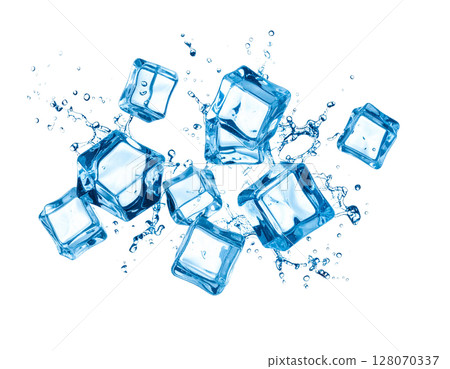 A realistic image of ice and water splashing for a refreshing feeling 128070337
