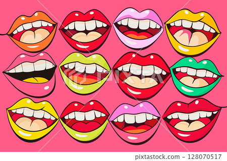Good joke, funny. Laughing mouths with a smile to the teeth 128070517